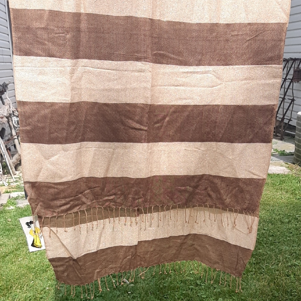 SCARVES🧣NWT Large Cejon Gold and Brown Striped Wrap 28" X 68" approx.